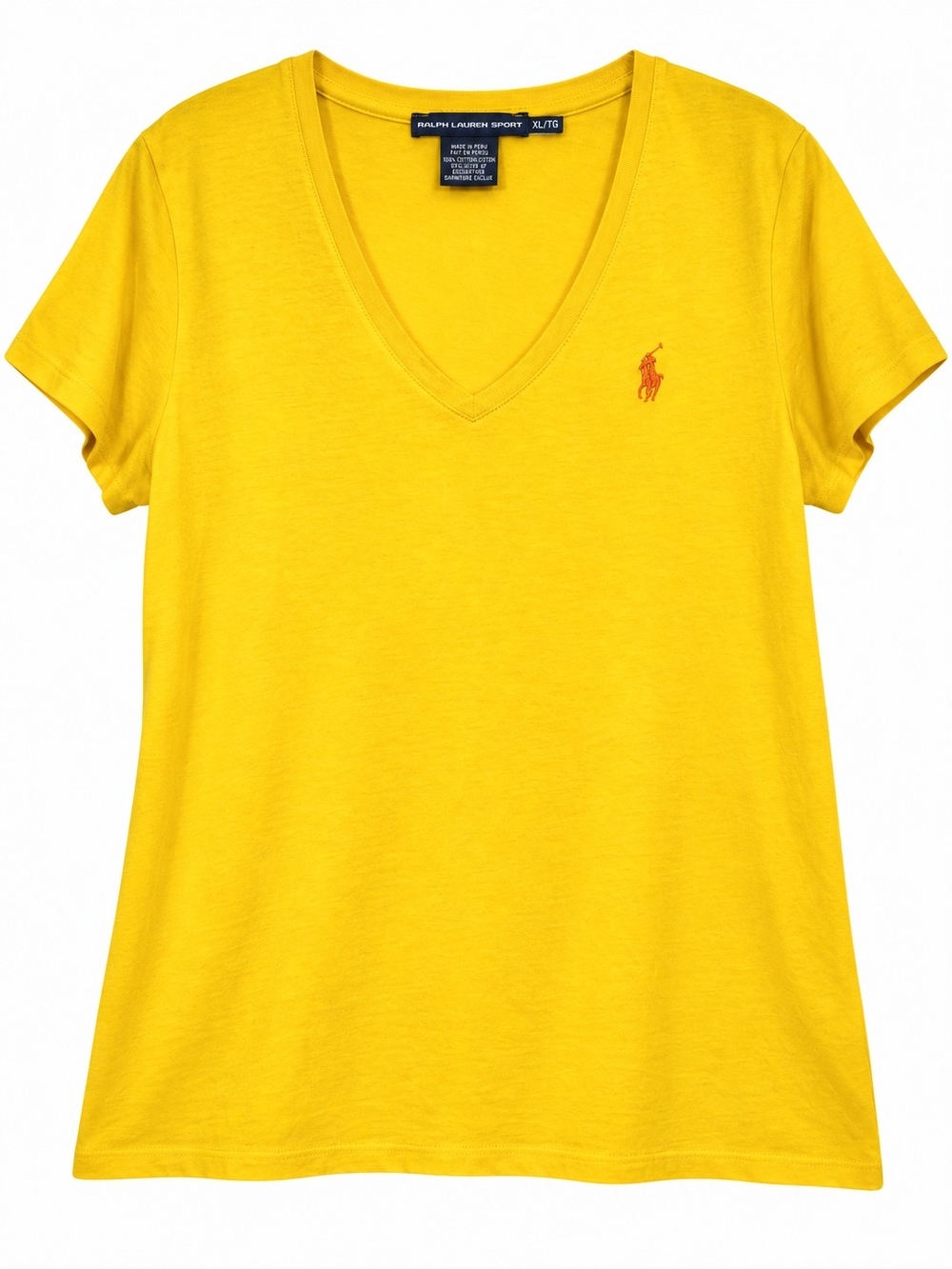 Ralph Lauren Sport Women's XL Yellow V-Neck Pony Logo Short Sleeve Tee